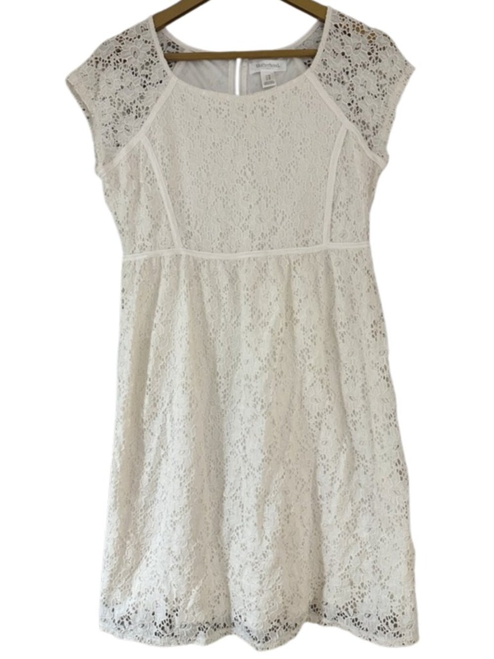 Motherhood Maternity White Lace Dress Empire Waist Short Cap Sleeve